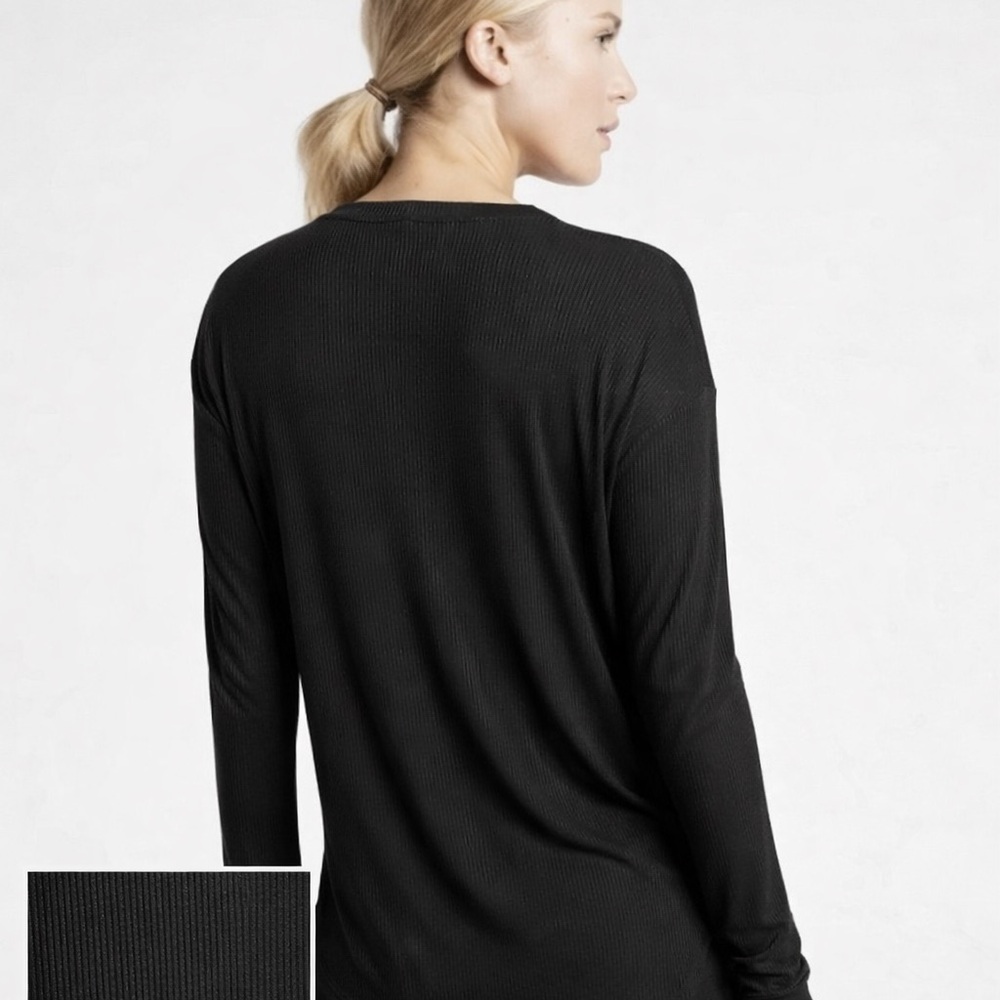 Athleta Cloudlight Stratus Long Sleeve Tee Black Modal Ribbed XS - Picture 2 of 8